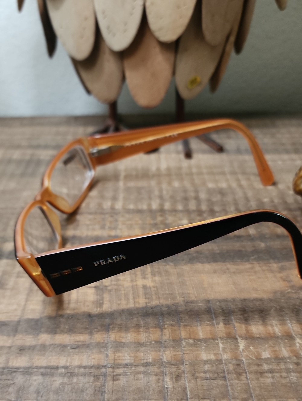 Prada Black and Orange Two-Tone Rectangular Women's Glasses - Picture 2 of 5